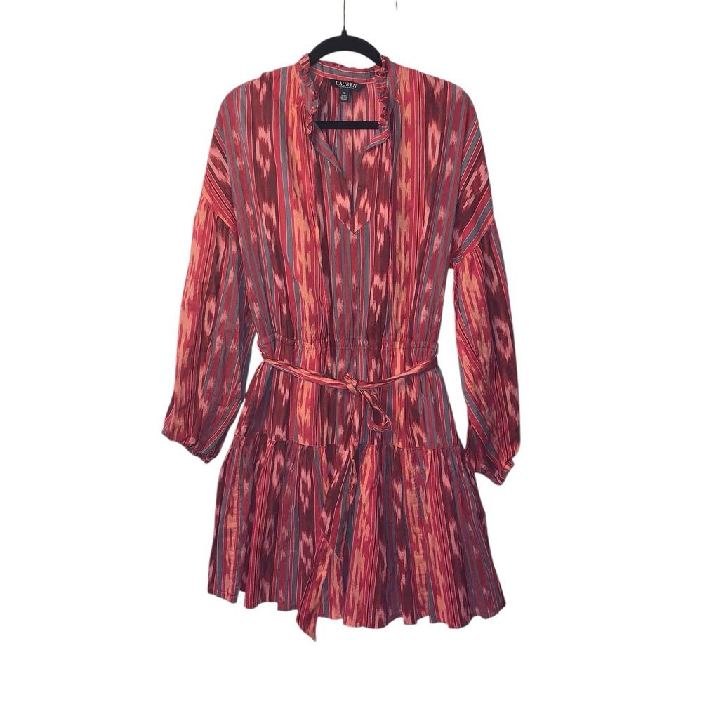 Lauren Ralph Lauren Geo Striped Belted Cotton Voile Ikat Dress SZ. 12 - Picture 6 of 11